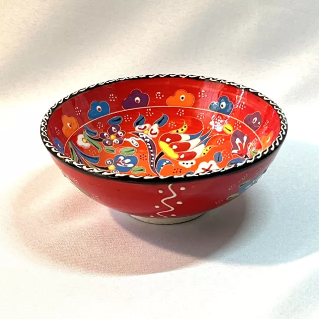 Hand Painted Vintage Turkish Iznik Tulip Floral Pattern Red Ceramic Bowl 6 inch