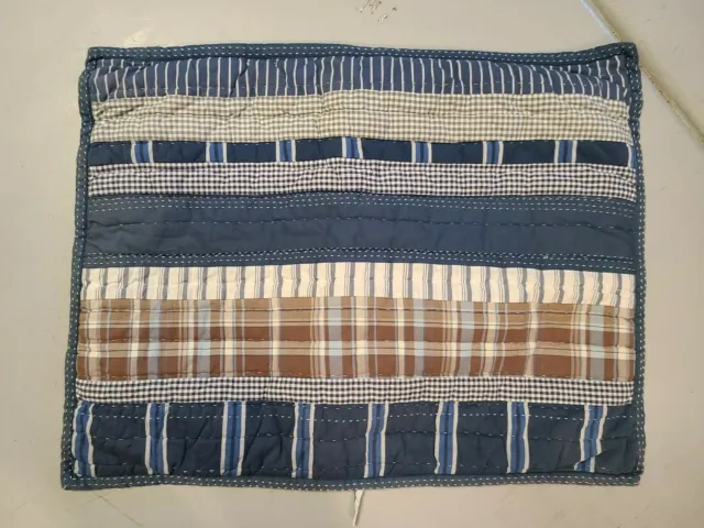 Pottery Barn Kids "Blue/Brown Embroidered Stripes" Standard Quilted Sham