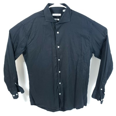 ISAAC MIZRAHI Shirt Mens 16.5/34 New York Long Sleeve Slim Button Cotton Black