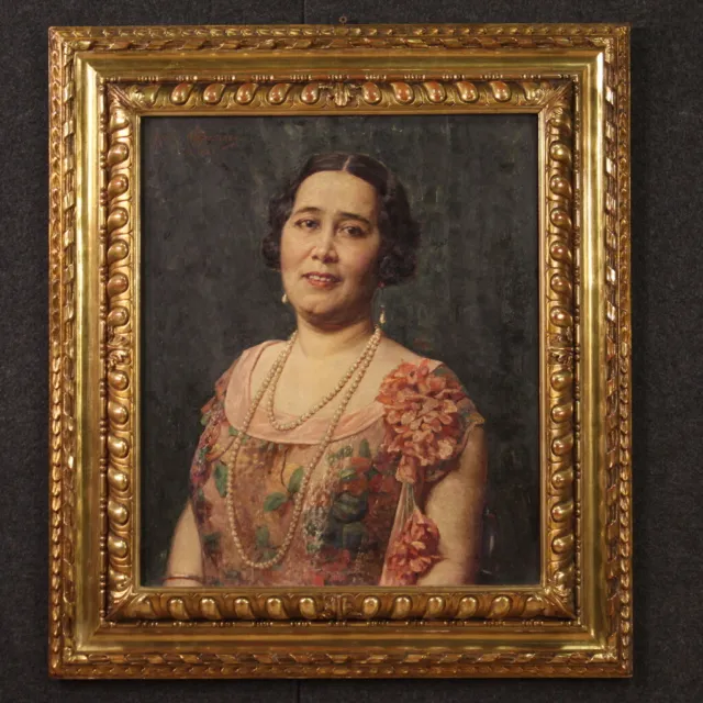 Portrait de dame signé Angelo Garino daté 1931 peinture huile sur toile tableau