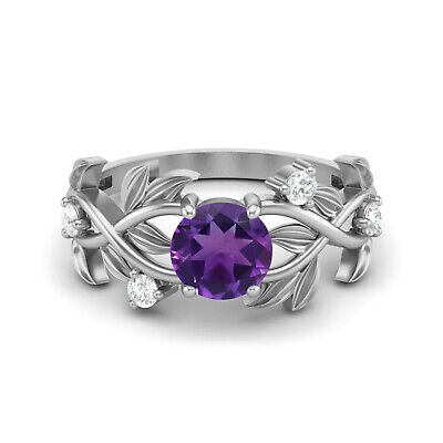 1.55 Ct 925 Silver Round Natural Amethyst Engagement Classic Solitaire Ring
