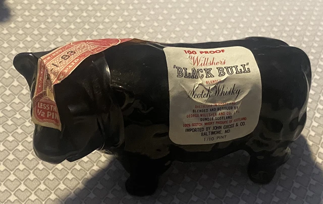 Rare WILLSHER'S BLACK BULL SCOTCH WHISKEY Miniature Decanter 5/1/1983 - 1.6oz