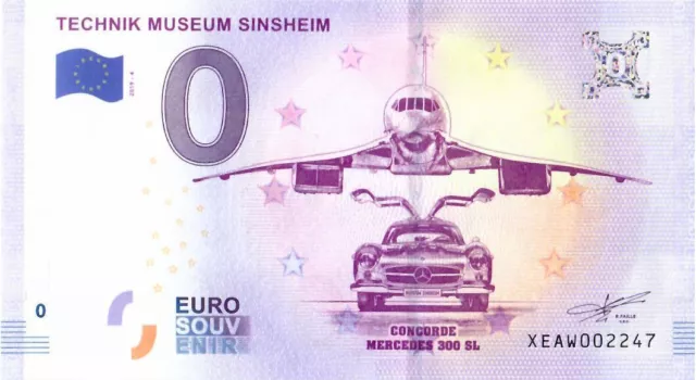 0 Euro Schein Deutschland 2019 Technik Museum Sinsheim Concorde Mercedes 300 SL