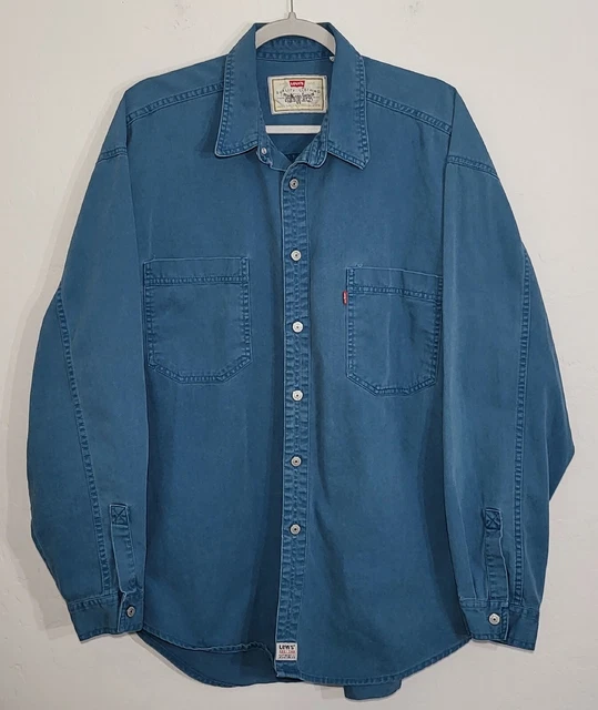 VTG Levi's Teal Denim Long Sleeve Metal Button Up Shirt Red Tab (1995) Men's XL