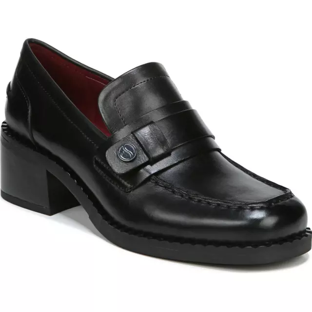 Franco Sarto Womens Rozette Black Loafer Heels Shoes 8 Medium (B,M) BHFO 7848