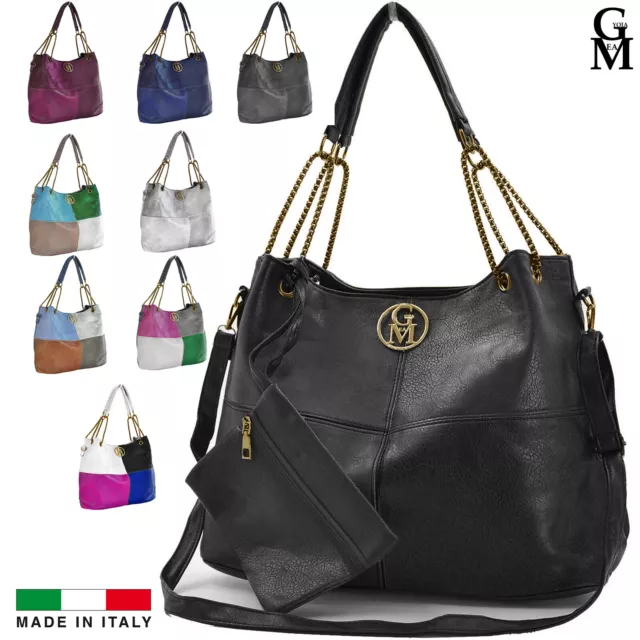 Borsa GM multicolore donna grande spalla pelle catene passeggio sacco new grande