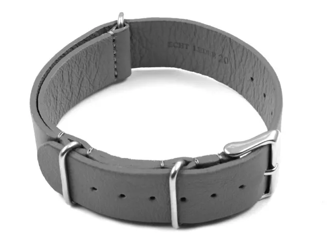 Bracelet montre NATO en cuir de veau gris 18mm 20mm 22mm 24mm