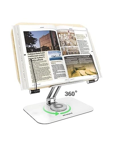 ACIsland Book Stand for Reading-Adjustable Holder Tray with 360° Rotating Base