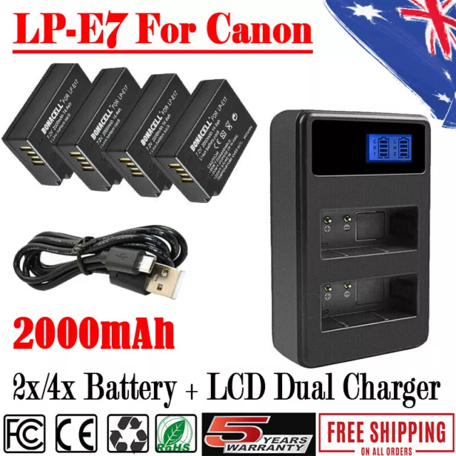 4× LP-E17 Battery + Dual Charger for Canon EOS 200D Mark II 750D 760D Rebel Kiss