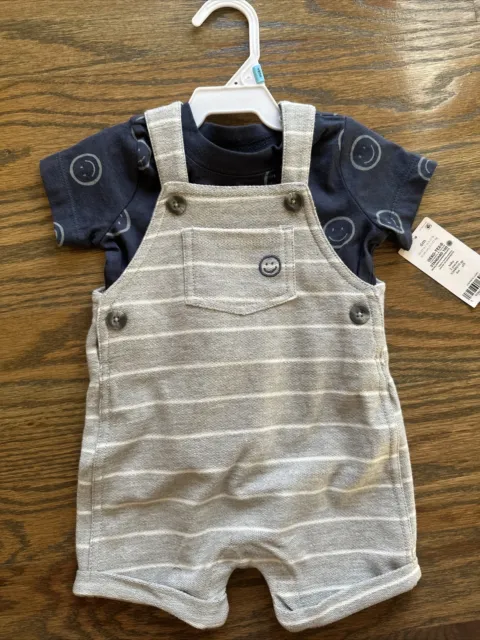 Carters 2 Piece Overall Set Baby Boy's Blue Smiles Bodysuit New With Tags 6M