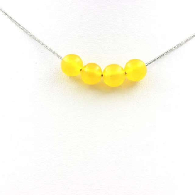 Collier 4 perles Agate jaune 8 mm Chaine en acier inoxydable.