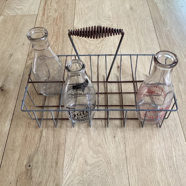 Vintage Milk/Motor Oil Bottle Carrier Caddy Metal Coil Handle Holds 8 Quarts