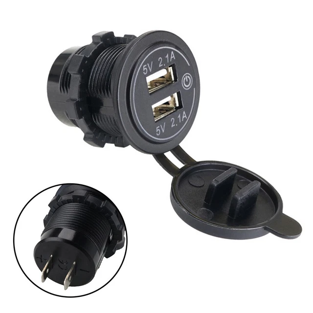 For Auto Moto Barca Caricabatterie Veloce 5V 2.1A Nero Dual USB Display LED