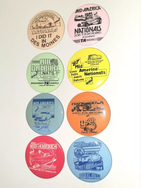 Vintage NSRA Mid-America Nationals Pinback Button Lot (8) 1984-1991 Street Rod