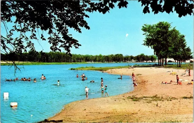 Clare, MI Michigan  BEACH SCENE~LAKE SHAMROCK Children Swimming VINTAGE Postcard