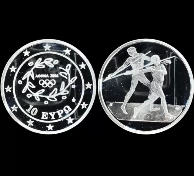 Griechenland 10 Euro 2004 PP Silber 925er Olympische Spiele Athen Speerwurf