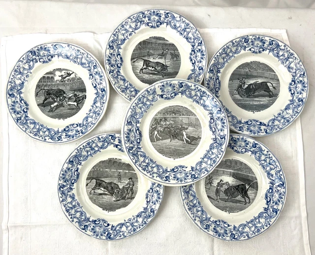 Lot De 6 Assiettes Anciennes Parlantes – Faïence Blanche – Années 1920-1949