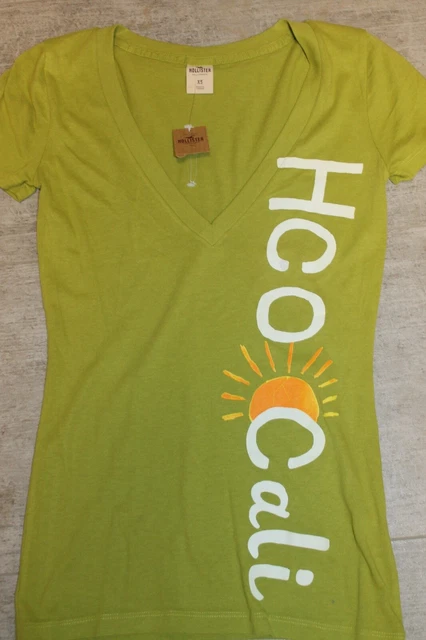 Hollister Femmes Chemise T-Shirt Jaune Blanc TAILLE XS Neuf avec Étiquette
