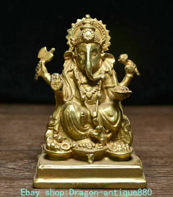 4.8& OLD TIBET Tibetan Copper Ganesh Lord Ganesha Elephant God Buddha ...