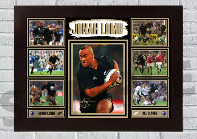 Jonah Lomu New Zealand All Blacks Rugby memorabilia signed A4/A3 #90