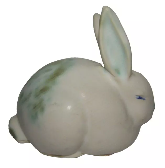 Vtg McCarty Art Pottery Mississippi Ears Up White & Jade Sitting Rabbit Figurine