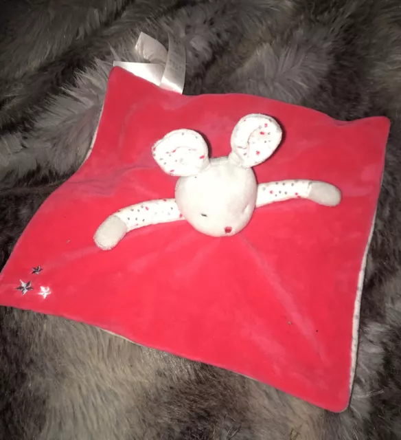 * Doudou Plat Obaibi Okaidi Lapin Rose Rouge Blanc Gris Etoiles - Etat Neuf *