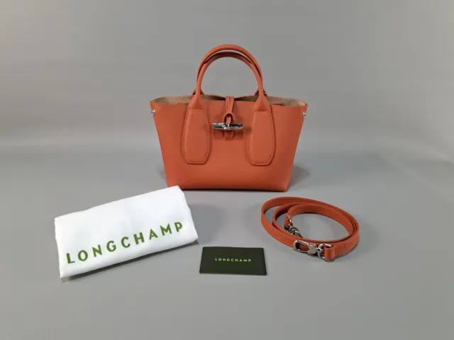 NWT Longchamp Roseau Top Handle S Small BRICK Orange Leather Crossbody Tote Bag