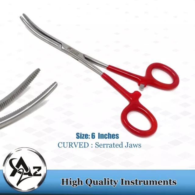 6"Curved PVC Hemostat Forceps Locking Clamps Stainless Steel Surgical Instrument