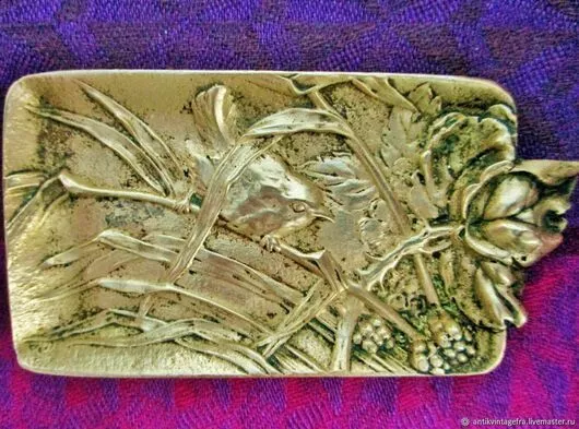 Cendrier ancien  Oiseau et rose bronze Art Nouveau Old ashtray Bird and rose Art