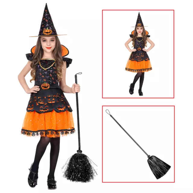 Costume Con Accessori Strega Vestito Cappello Scopa Travestimento Halloween 4/5
