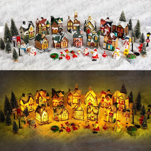 VINSOT 48 CHRISTMAS Village Houses Set Decorations LED Lights Christmas