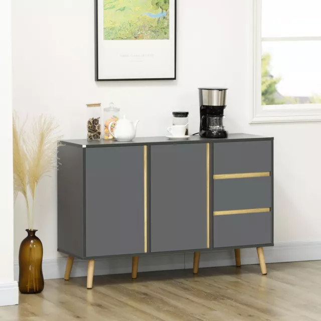 Sideboard, Modern Kitchen Cupboard with Double Doors and 3 Drawers Dark Grey