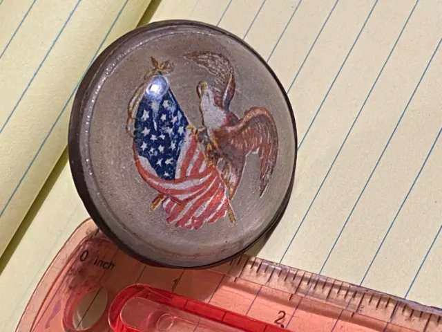 Rare Antique American Eagle & Flag Brass & Glass Knob Or Curtain Tie Back Pin