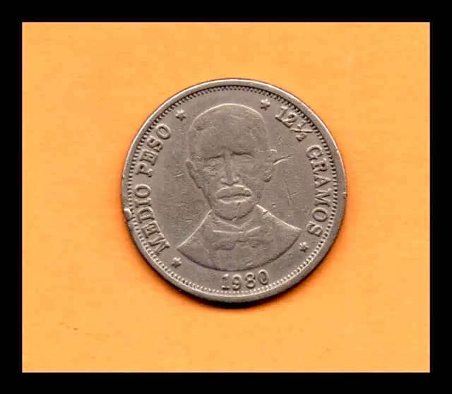 Dominican Republic Coin Medio 1/2 Peso 1980 Copper-nickel 30.63mm 12.5gr. KM#52