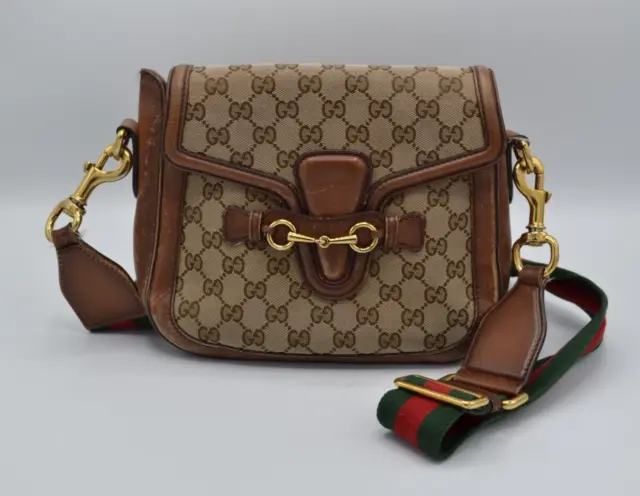 Gucci Lady Web Crossbody Bag Canvas/Leather GG Medium 383848 FREE SHIPPING