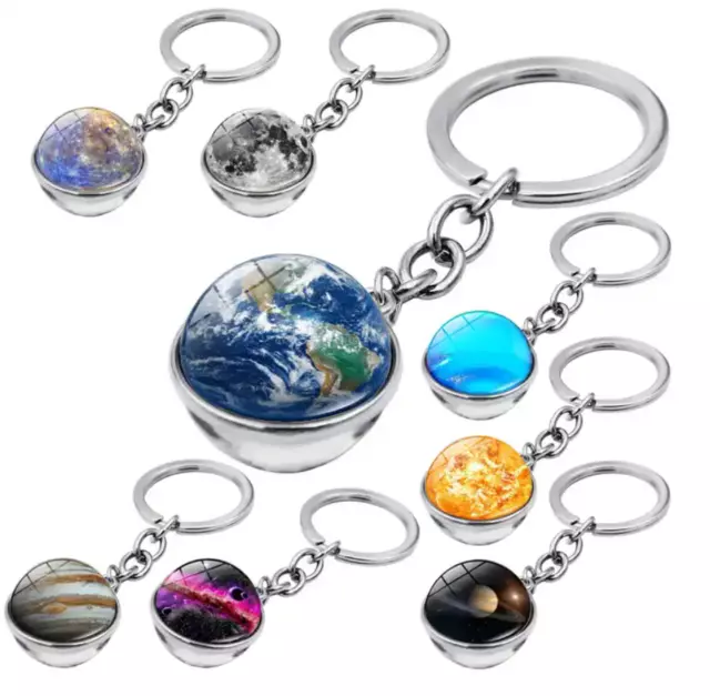 Globus & Planet Schlüsselanhänger Keychain 17 Planeten & Galaxy Glas Metall NEU!