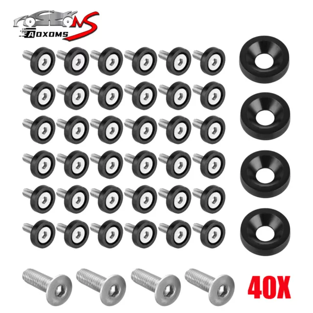 40 x JDM Billet Aluminum Fender Bumper Washer Bolt Engine Bay Dress Up Kit Black