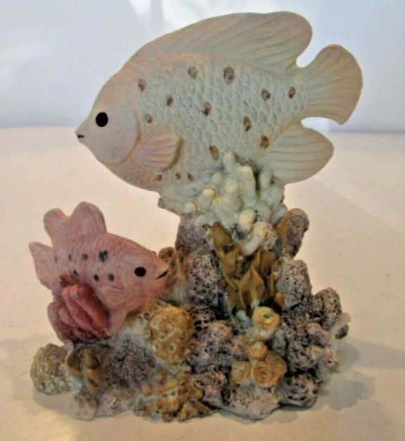 Two Fish Swimming Through Coral Reef Figurine Nautical Marine Beach