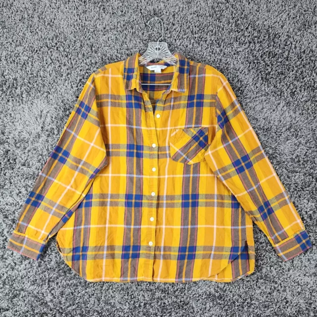 Old Navy Womens Yellow Plaid Long Sleeve Button Up Size XL