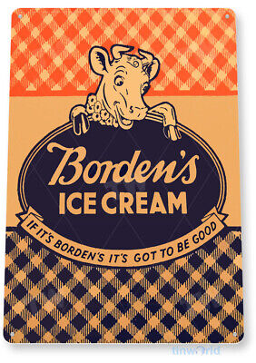 TIN SIGN Borden Ice Cream & Milk Retro Sign Kitchen Farm Cottage Store A019