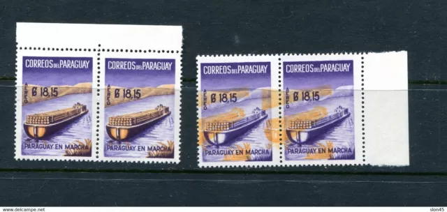 Paraguay 1961 Pair Sc C279 +variety Error Orange color shifted MNH 13448