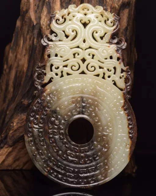 Chinese Exquisite Handmade Dragon Phoenix carving Hetian Jade Statue Pendant