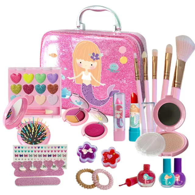 Kids Girls Pretend Makeup Kit Washable Make-up Toy Play Set with Cosmetic Bag
