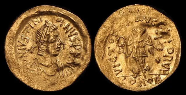 ANCIENT BYZANTINE Justinian I 527-565AD AV Tremissis Gold Constantinople mint.