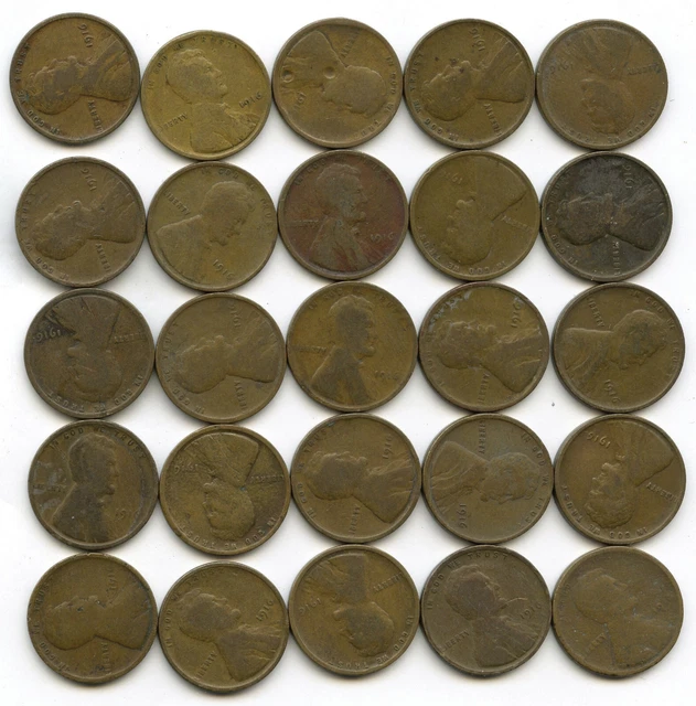 1916 Lincoln Wheat Cent Penny 50-Coin Roll Lot - Philadelphia Mint - A551