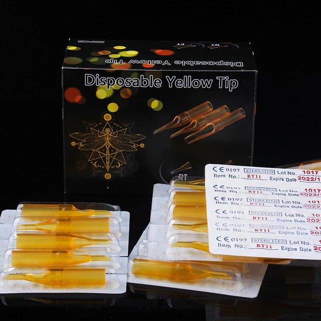 50 piezas Oro Amarillo Plástico Estéril Desechable Boquilla Aguja Puntas de Tubo RT FT