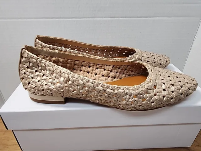 HALSTON Irene Gold Metallic Leather Basket Weave Flats Shoes Women's Size 7.5