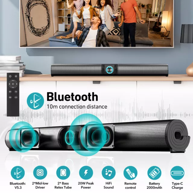 Bluetooth 5.3 Sound Bar Subwoofer Home Theater TV Speaker System 3D Surround AUX