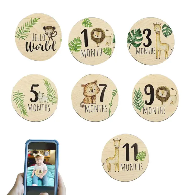 7PCS Baby Monthly Milestone Cards Baby Monthly Milestone Wooden Signs Photo Prop
