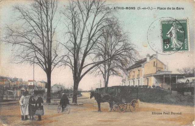 CPA 91 ATHIS MONS / PLACE DE LA GARE / COUPLING / cpa colored